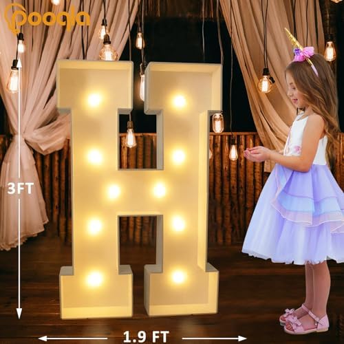 Pooqla 3 FT Marquee Letters, Light Up Letter H, Cool White and Warm White - Image 5