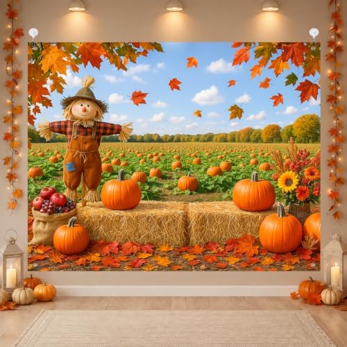 BlissYard Fall Backdrop Pumpkin Field and Scarecrow Decorations 8x6ft by BlissYard