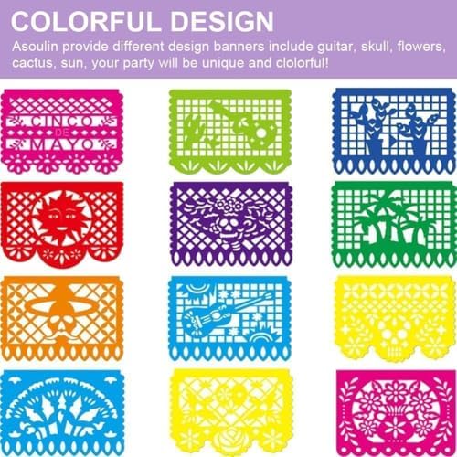 Asoulin 5 PCS Mexican Papel Picado Banners, Dia De Los Muertos Decorations - Image 4