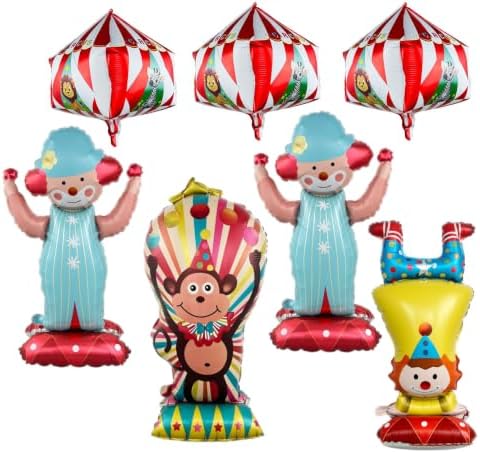 circus theme party decorations 7Pack 4D Self Standing 35.4 Inch Huge Clown aluminum18Inches Carnival tent Foil Balloons, for birthday Halloween christmas party Decorations (7pack) by snatlly