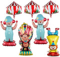 circus theme party decorations 7Pack 4D Self Standing 35.4 Inch Huge Clown aluminum18Inches Carnival tent Foil Balloons, for birthday Halloween christmas party Decorations (7pack) by snatlly