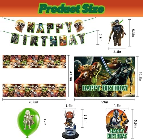 40Pcs Grogu Birthday Decorations Set, Includes Cake Topper, Cupcake Toppers, Balloons, Happy Birthday Banner, Hanging Swirls, Backdrop and Table Cloth for Yoda Party Decorations. - Image 3