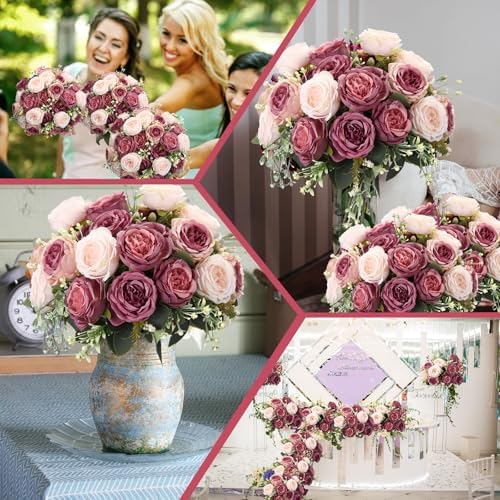 Geosar 16 Bundles Artificial Peonies Flowers,Dusty Pink, Dusty Rose - Image 7