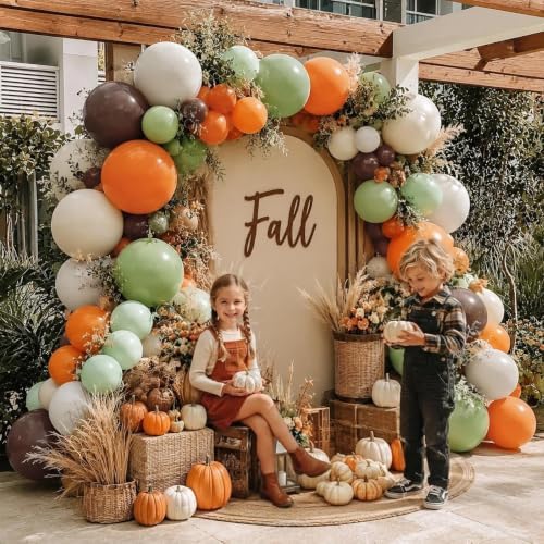 Sage Green Orange Brown Balloon Arch Double Stuffed Fall Balloon Garland - Image 5