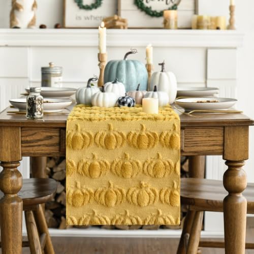 Artoid Mode Ginger Soft Faux Fur Pumpkins Fall Table Runner 13x72 Inch - Image 3