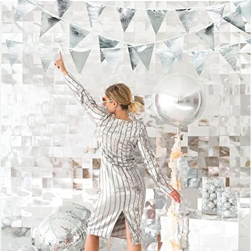 Silver Party Decorations Metallic Fabric Triangle Pennant Banner Silver Flag Bunting Garland for Graduation Birthday Wedding Bridal Shower Anniversary Engagement Bachelorette Party Decoration Supplies - Image 6