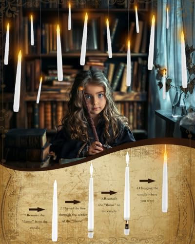 Raycare 20 Pcs Floating Candles with Wand, Hanging Candle with Timer, Magic Deco Candles Flickering Warm Light, Flameless Taper Candle with Remote, LED Candlesticks for Birthday Halloween Party Decor - Image 5