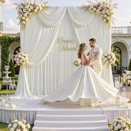 60 ft x 10 ft Wrinkle Free Ivory Backdrop Curtain for Parties, 12 Panels 10ft Polyester Ivory Photo Backdrop Drapes for Graduation Birthday Wedding Party Stage Curtains - Image 2