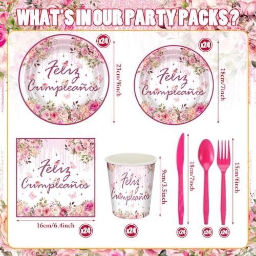 168 Pink Mexican Birthday Party Decorations for Women Serves 24 - Image 2