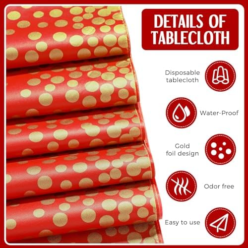 Breling 8 Pack Red and Gold Tablecloths and Satin Runners Set - Image 3