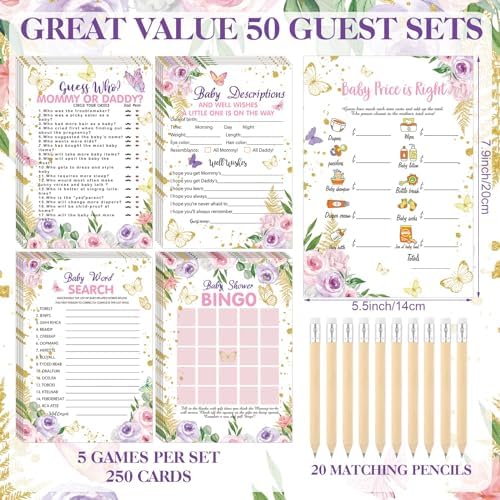 Patelai 321 Pcs Butterfly Baby Shower Decorations Games Supplies Serves 50 - Image 6