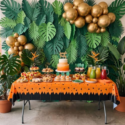 6 Pcs 51 x 87 In Prehistoric Cartoon Plastic Tablecloths, Orange and Black - Image 6