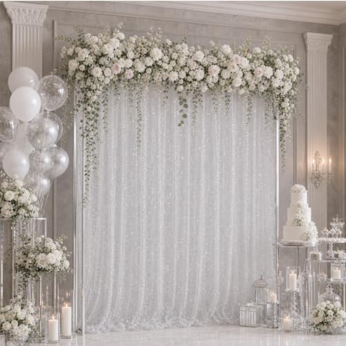 Bupelo Silver Foil White Tulle Backdrop Curtains–15x8ft Sheer White Curtain - Image 5