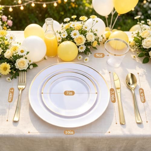 WELLIFE 450 PCS Gold Plastic Plates Set, Gold Dinnerware Set - Image 5