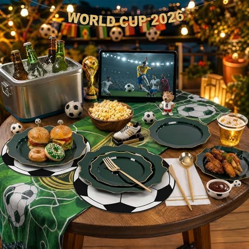 WDF 175Pcs Green Plastic Plates - Green Plates Disposable with Gold Rim - Christmas Plastic Plate - Fancy Disposable Dinnerware Sets 25 Guests Ideal for Holidays/Christmas/Party/Wedding/Birthday - Image 4