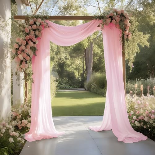 Baby Pink Wedding Arch Draping Fabric Sheer Curtain Drapes 2 Panels | 20 ft Extra Long Shimmery Backdrop Curtains for Wedding Anniversary Party Summer Outdoor Events Drapery Photo Backgrounds by Aeviusmo