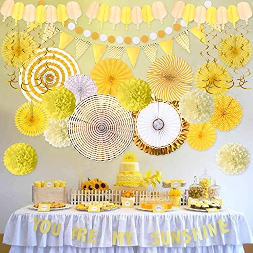Moon Boat 35PCS Party Decorations Paper Fan Hanging Set - Birthday,Baby Shower,Lemon,Sunflower Theme Decor (Yellow) - Image 7