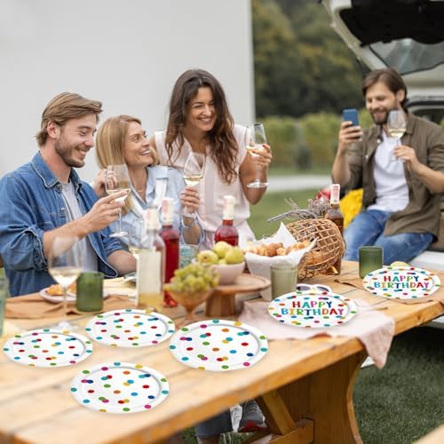 60PCS Happy Birthday Paper Plates and Napkins, Rainbow Dot, Kids - Image 2
