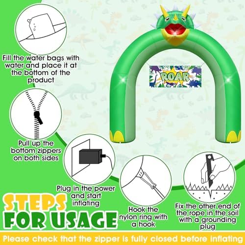 9.5FT Triceratops Inflatable Arch Dinosaur Birthday Party Decor - Image 7