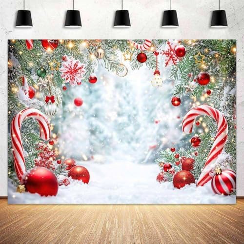 Christmas Candy Cane Backdrop, Winter Wonderland Forest Snowy Scene Photography Background, Xmas Holiday New Year Family Party Decorations Banner Photo Booth Studio Props 6X4FT - Image 3