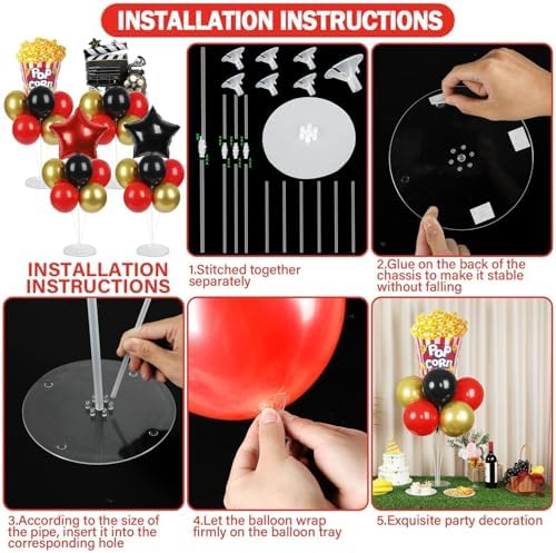 Naozinebi 4 Sets Movie Night Birthday Party Balloons Stand Kit Party Decor - Image 3
