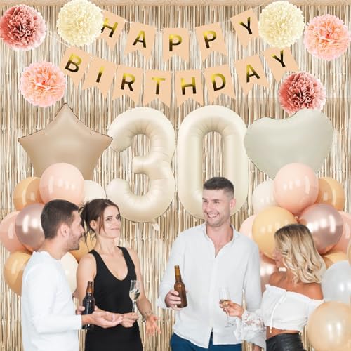 Beige Happy 30th Birthday Party Decoration for Her Cream Number 30 Balloon - Image 5