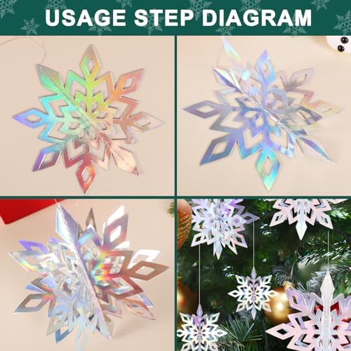 24 PCS Snowflake Christmas Hanging Party Decor Supplies,12 PCS 3D Glittery Snowflakes &12PCS 3D White Paper Snowflakes Hanging Garland for Christmas Winter Holiday New Year Wonderland Party Decoration - Image 3