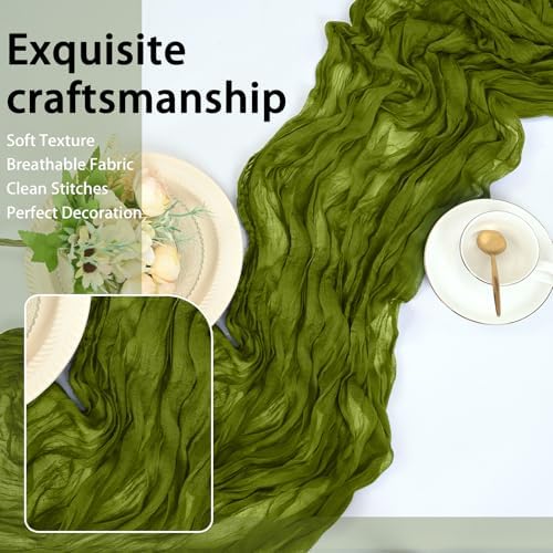 8 Pack Olive Green Cheesecloth Table Runner 17x108 inch - Image 6