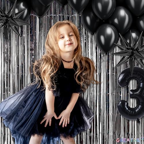 Black Tinsel Curtain Party Backdrop - 3.2ft x 8.2ft - Pack of 2 - Image 6