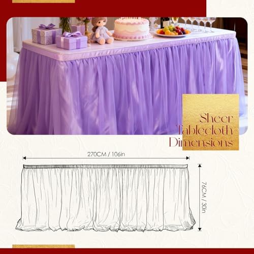 THARAHT Tulle Table Skirt 9FT 270CM Long for Rectangle Tables Round Tables Ruffle Desk Skirt for Princess Girls Birthday Party Cake Dessert Decorations Table Skirt - Image 2