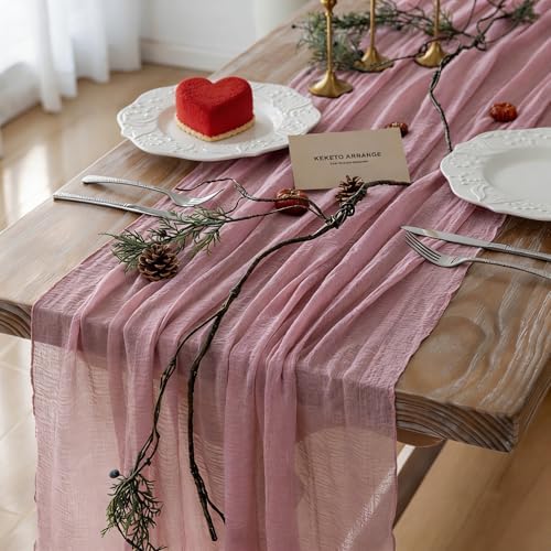 3Pcs Dusty Rose Cheesecloth Table Runner 120 Inches for Party Home Decor by KEKETOARRANGE