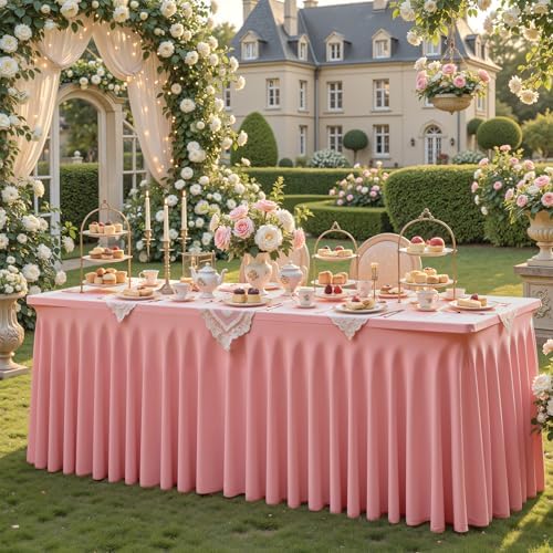2 Packs Dusty Rose Spandex Table Cloths 6 Foot, Fitted Stretch Table Cover with Skirts 30x72 Inch, Wrinkle-Free Floor Length Tablecloths Rectangular for Weddings Parties Banquets Events Decorations - Image 3