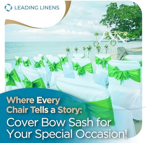 Leading Linens 100 pcs Apple Green 108"x8" Satin Bow Sash Chair Cover Decor - Image 4