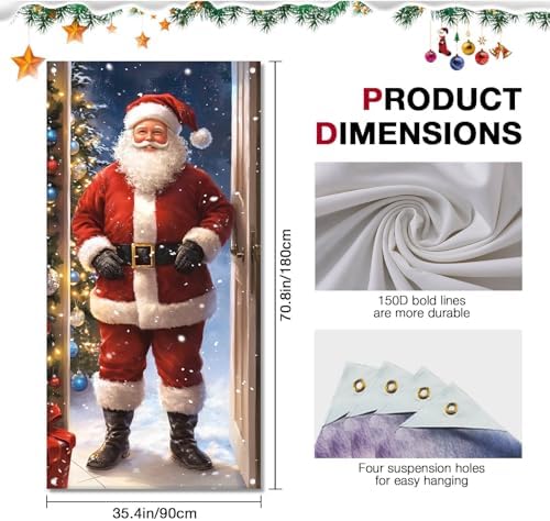 BlissYard Christmas Door Cover Pine Tree Santa 35x71 Inch Polyester - Image 6