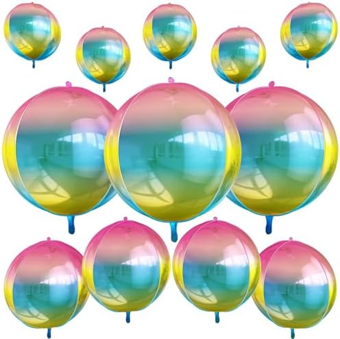 12PCS Gradient Rainbow Round Foil Balloons 22" 15" 10" Large Chrome Balloon by vibzox