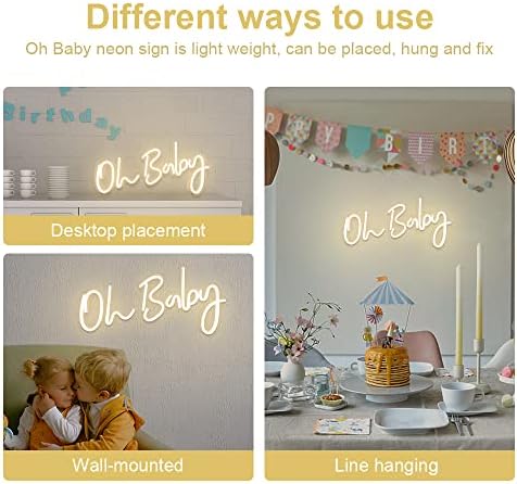 DIVATLA Oh Baby Sign for Backdrop - Oh Baby Neon Sign Shower Decorations, Gender Reveal, Led Sign for Backdrop & Wall Decor, Photo Prop, Gif for New Parents, Warm White - Image 3