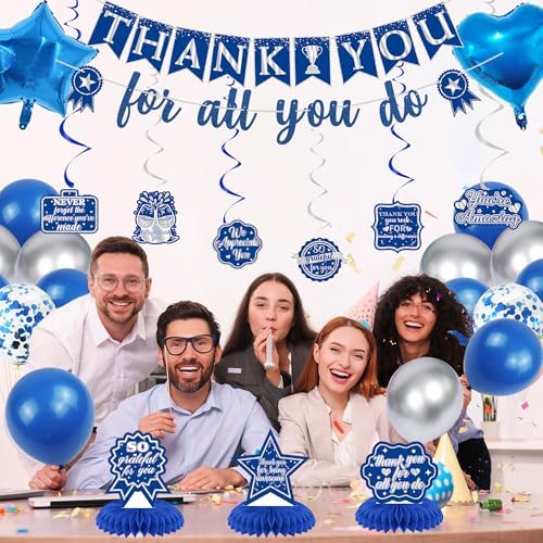 Vlipoeasn Blue Silver We Appreciate You Banner Decorations for Women Men - Image 5