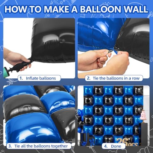 NISOCY 36PCS Black and Blue Square Foil Balloons Wall Backdrop - Image 4