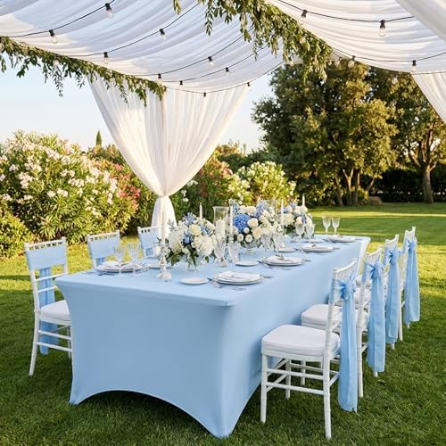 Fixwal 2 Pack 6FT Light Blue Tablecloth Rectangle Spandex Table Cover - Image 2