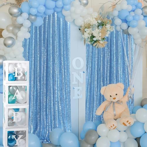 SoarDream Baby Blue Glitter Sequin Backdrop Curtains 6 Pieces 2ftx8ft Dessert Backdrop Wedding Party Decor Glitter Photography Background Christmas Party Decoration - Image 5