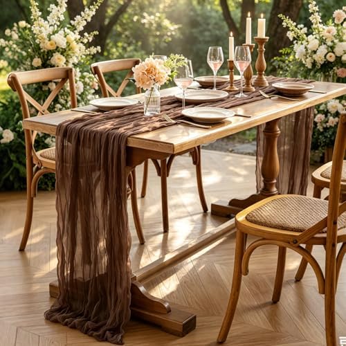 6Pcs Nude Cheesecloth Table Runner, 10FT Rustic Nude Gauze Table Runner 35*120inch Boho Runner for Wedding Bridal Shower Baby Shower Table Centerpiece Decorations - Image 6