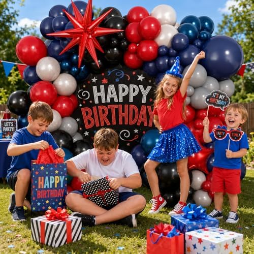 Black Red Blue Balloon Arch Garland Kit, Spider Themed 4th of July Patriotic Balloons Double Stuff Red Navy Blue Black Gray Pearl White Balloon for Kids Boys Baby Shower Birthday Party Decorations - Image 7