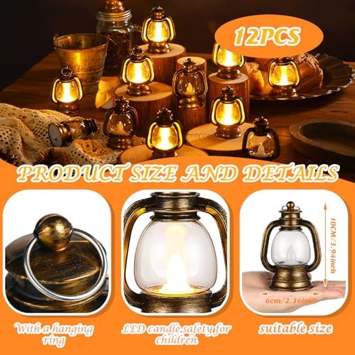 Ferraycle 24 Pcs Mini Lanterns 4 Inch Retro Gold Lamp Table Centerpieces - Image 2