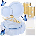 WDF 175Pcs Blue Plastic Plates - Heavy Duty Baby Blue Plates Disposable - 25Guests Plastic Dinnerware Ideal for Parties/Wedding/Baby Shower/Hanukkah by WDF