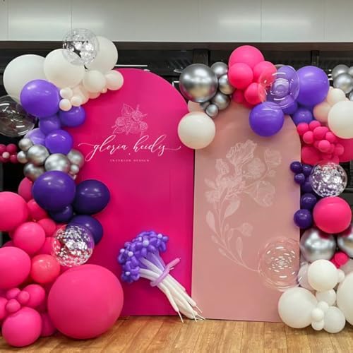 MEBAY Hot Pink Purple Silver Baloon Garland Arch Kit, 146Pcs Latex Balloons Different Sizes 18 12 10 5 inch for Women Girls Birthday Baby Shower Wedding Party Decorations - Image 4