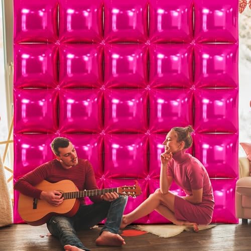 NISOCY 25PCS Hot Pink Square Foil Balloons Wall Backdrop - Image 5