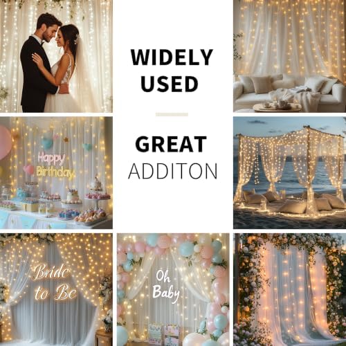 White Tulle Backdrop Curtain with Lights for Decor, 10x8FT - Image 2