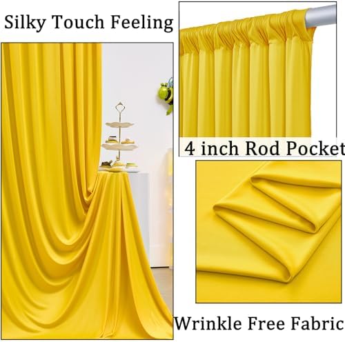 10x8ft Wrinkle Free Yellow Backdrop Curtain Panels, Thick Polyester Lemon Yellow Backdrop Drapes for Wedding Birthday Party Background Baby Shower - Image 2