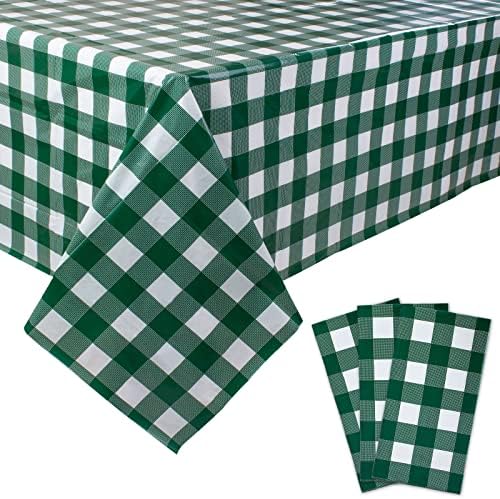 Kesfey 3 Packs Green and White Checkered Tablecloths 54 x 108 Inches Disposable Plastic Gingham Tablecovers Waterproof Rectangle Picnic Party Table Covers for Birthday Party Supplies Christmas by kesfeyhigh-qualitygoods