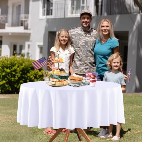 3 Pack Red White and Blue Round Plastic Tablecloth - Image 6